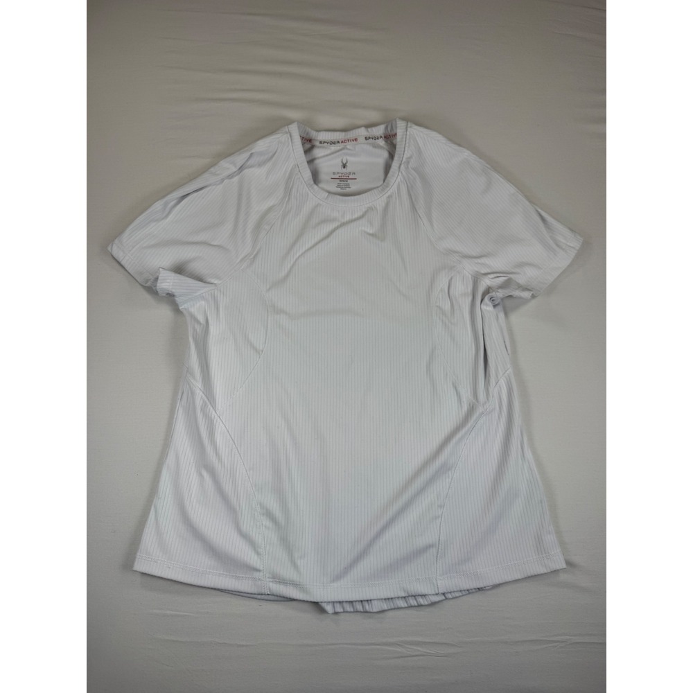 Spyder Active Womens White Ribbed Short Sleeve Athletic shirt Medium
